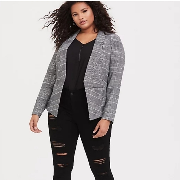 Torrid Black Glen Plaid Houndstooth Cutaway Stretch Open Blazer 2X NEW - Picture 1 of 10